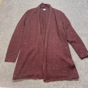 J. Jill Women Burgundy Sequin Knit Cardigan Sweater Open Front M Holiday